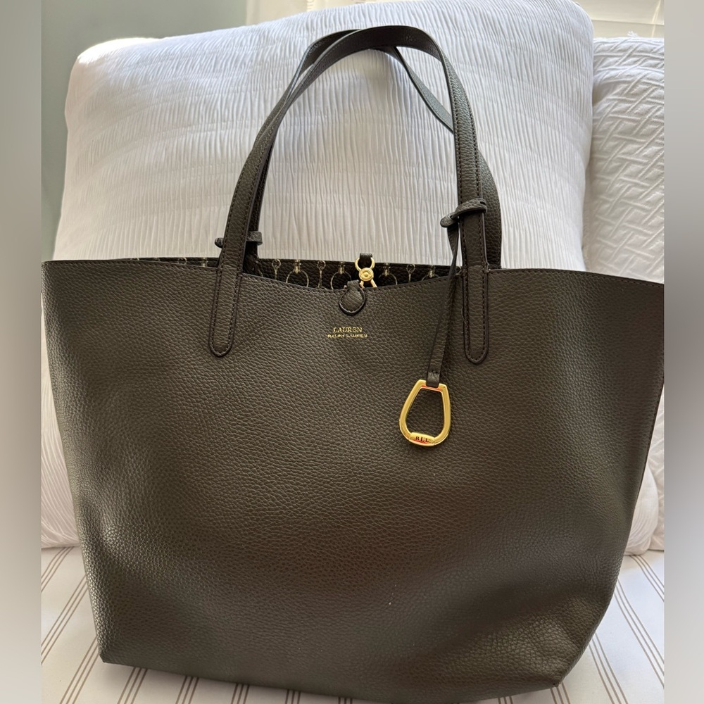 Ralph Lauren Green Pebbled Leather Tote